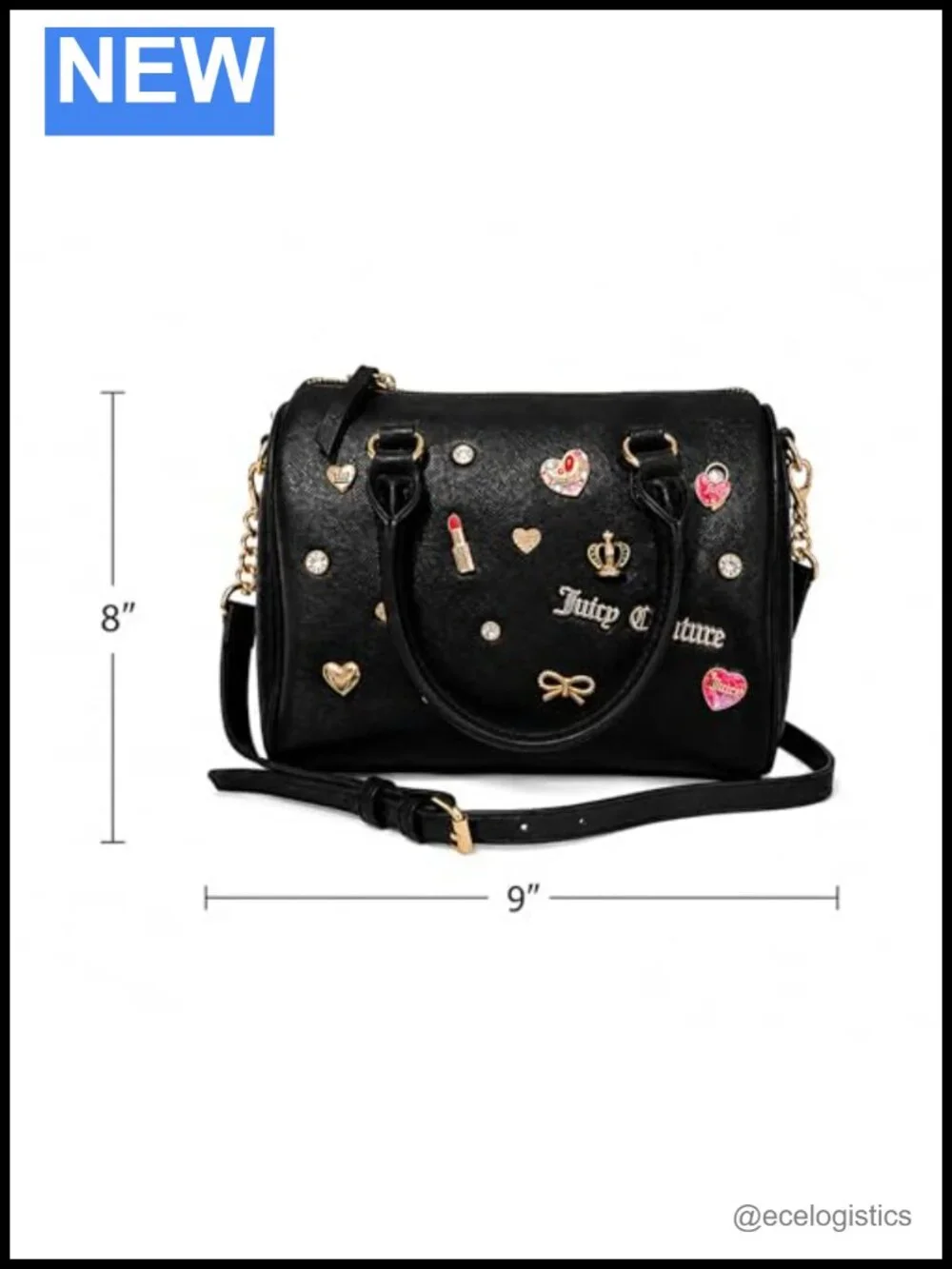 Faux Leather Charm Satchel Bag with Crossbody Strap Heart Crown Bow Lipstick